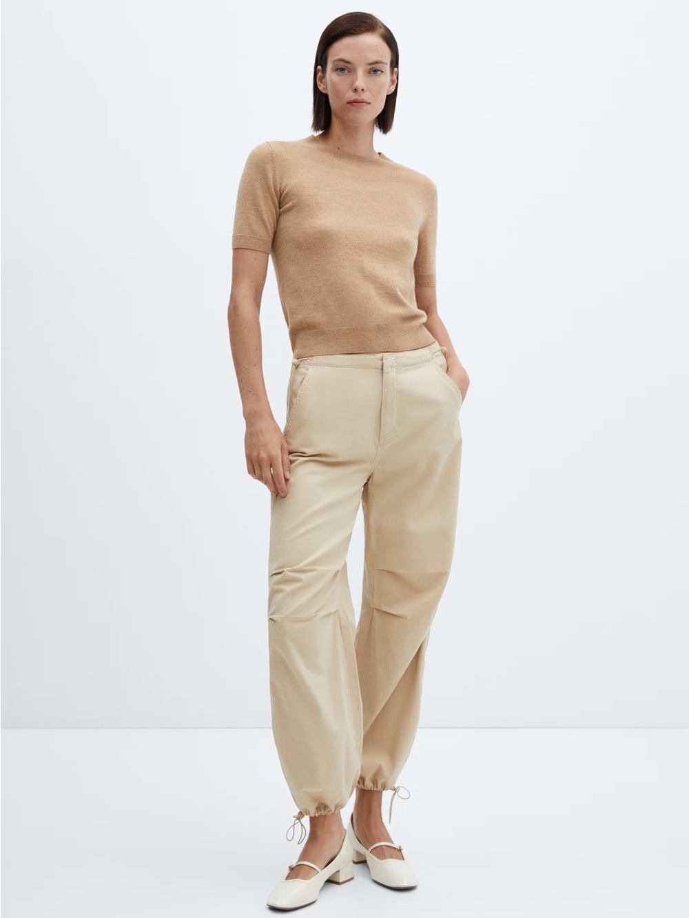 Mango Beige Jogger PARACHUTE Pants in beige size XS NWT